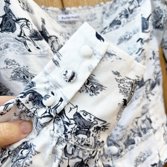 Reformation Hogan Top Size 2 Linen‎ Blouse Toile Horse Print - Picture 12 of 17